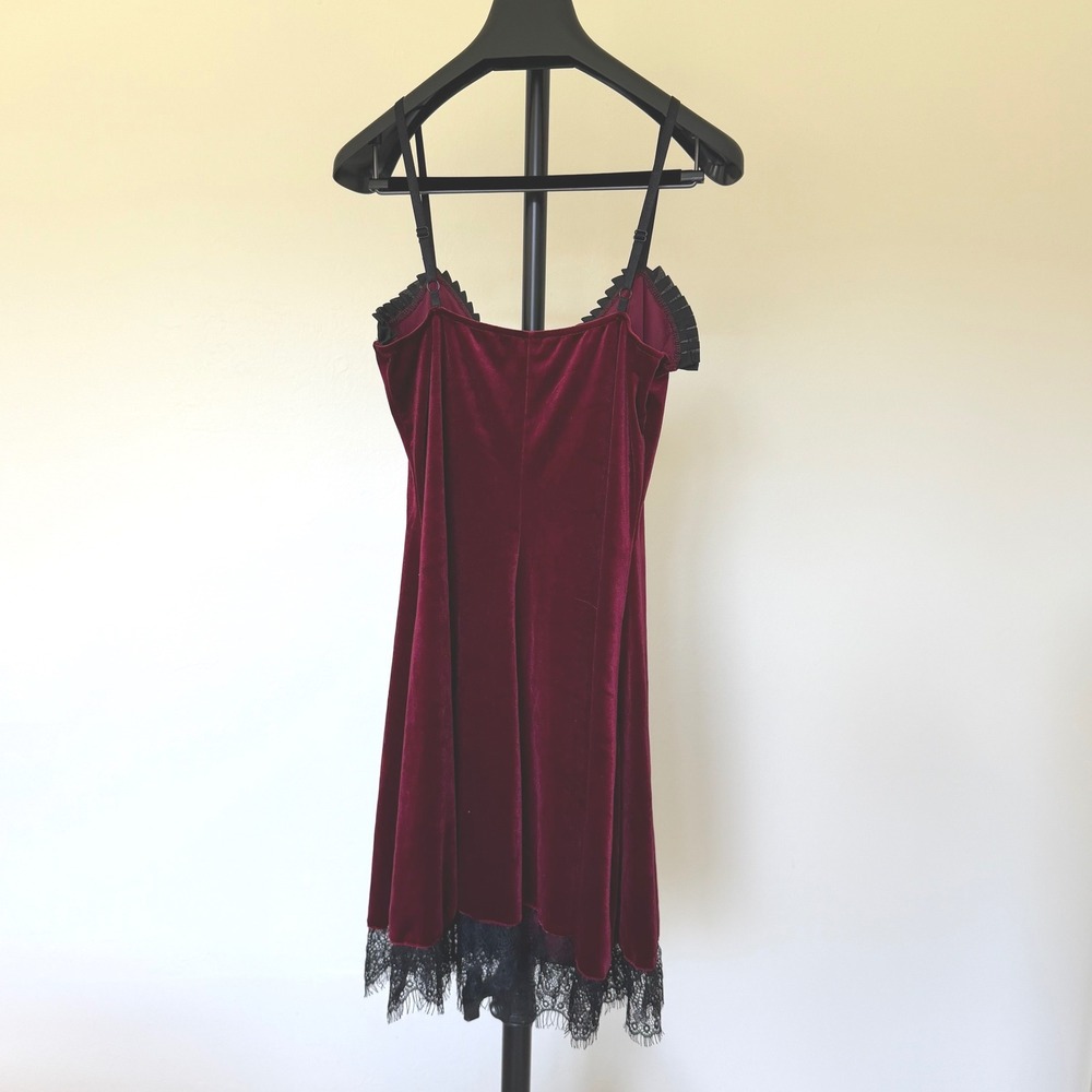 Y2K Burgundy Velvet Cross Lace Mini Dress Gothic Dark Romantic XL Whimsigoth - Picture 3 of 9